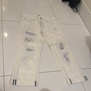 Anthropologie White Cropped Jeans with Distressed Details